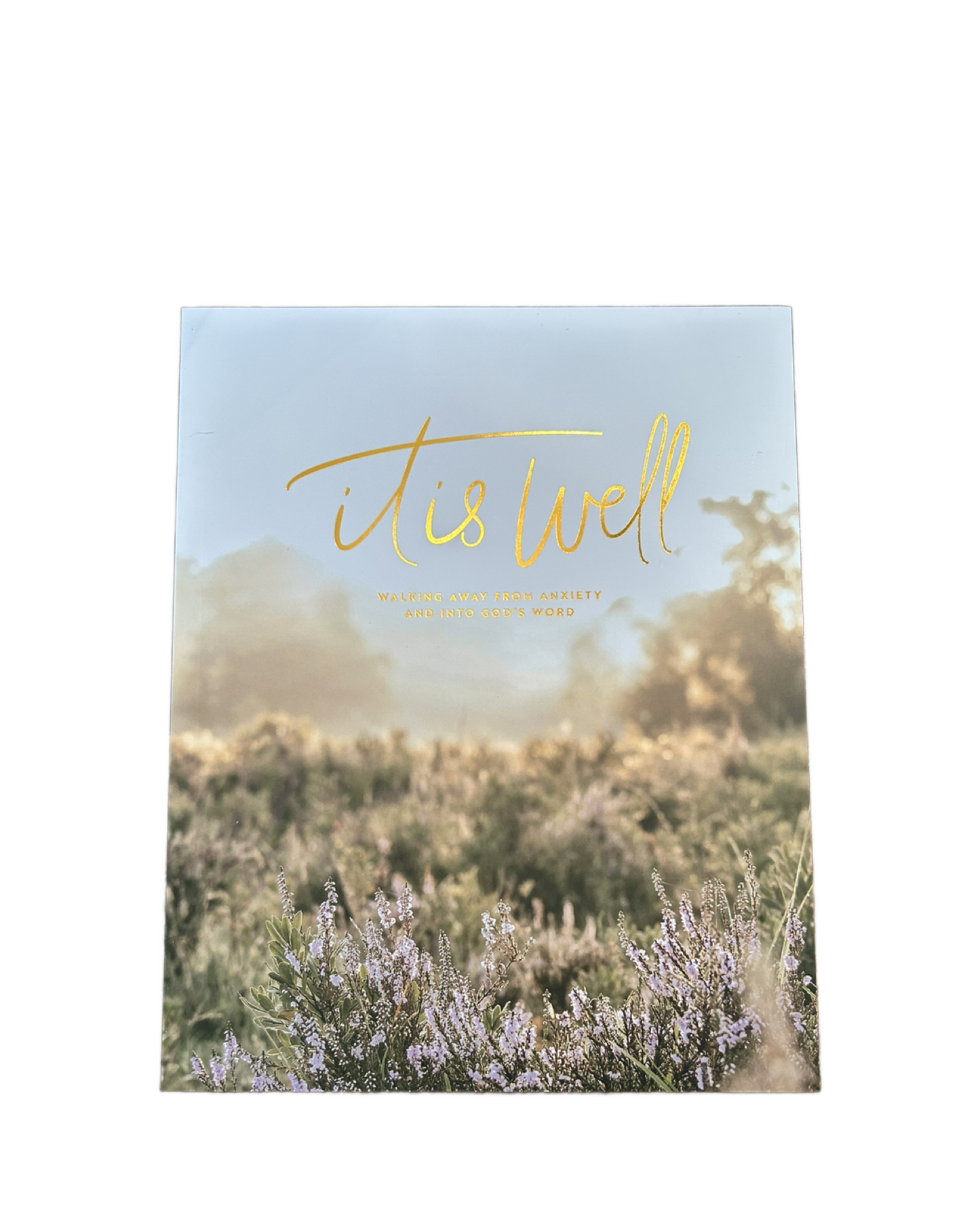 Bible journal with 'it is well' text over a scenic background