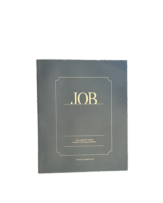 Bible journal titled 'JOB' with gold text on a gray background